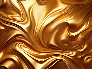 Abstract background with smooth golden waves and gradients resembling liquid gold. Shiny reflections create the effect of luxury, elegance and dynamic movement.