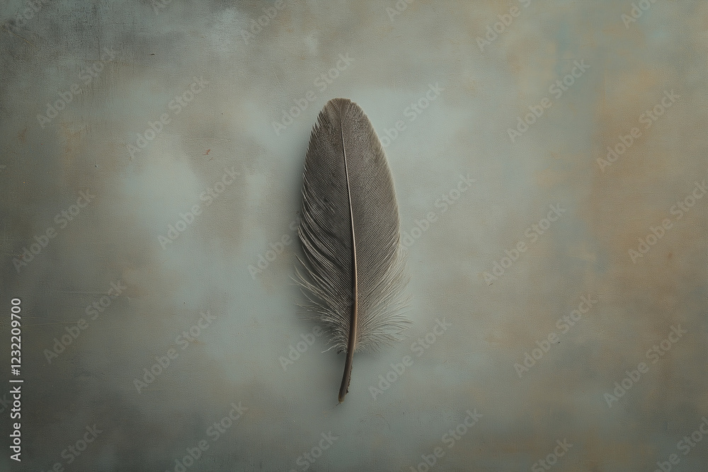 Poster A single feather floating on a soft gray background