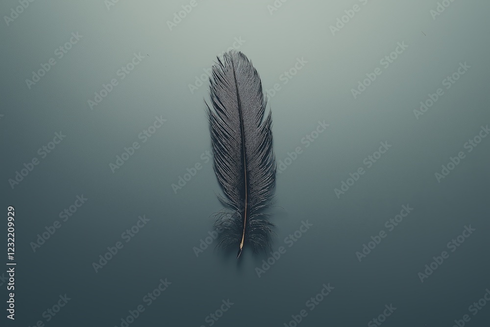 Poster A single feather floating on a soft gray background