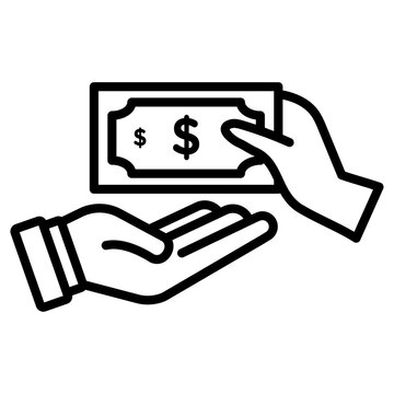 hand giving money, dollar bill, black outline clip art preview