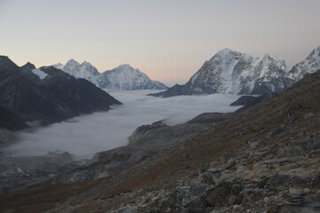 The stunning Himalayan Mountain ranges with snowy  glaciars and breathtaking views of Mount...