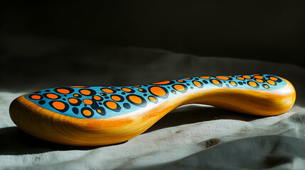 Photo Handcrafted Wooden Art Object Orange Blue Circles Design