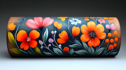 Illustration - Vibrant Orange and Pink Floral Design on Dark Blue Background