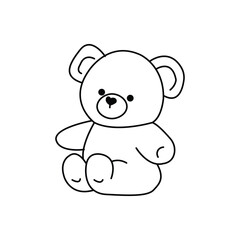 Vector isolated simple teddy bear toy drawing. Colorless contour cute plush bear tiny outline sketch.