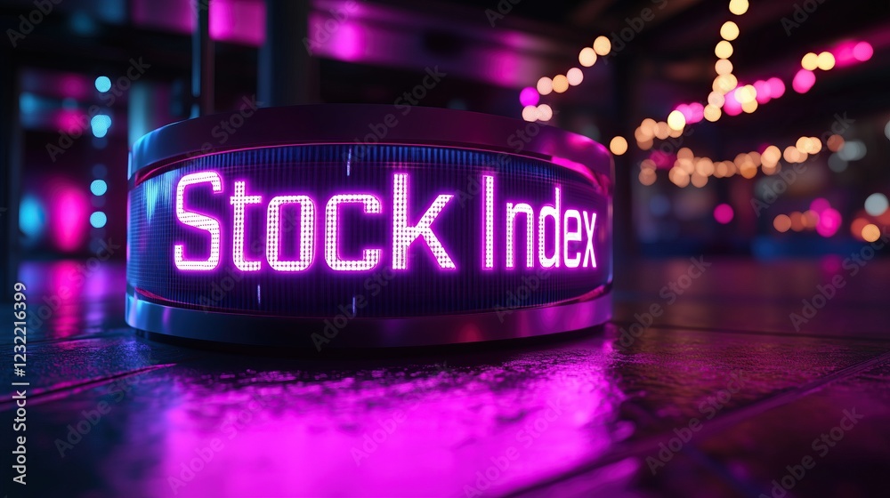 Aufkleber Illuminated display stock index in vibrant modern setting