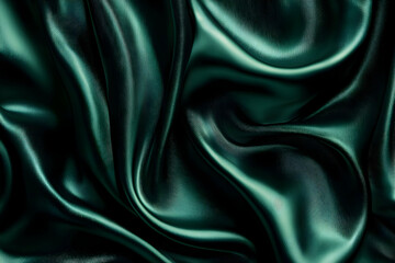 Obraz premium Emerald silk fabric texture, draped folds, dark background, design use