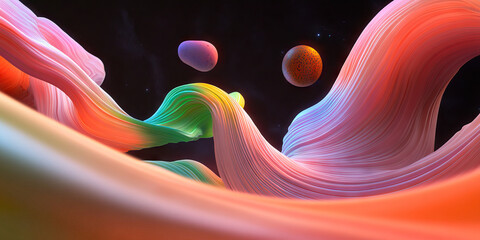 Abstract Swirling Forms and Planetary Bodies in Space