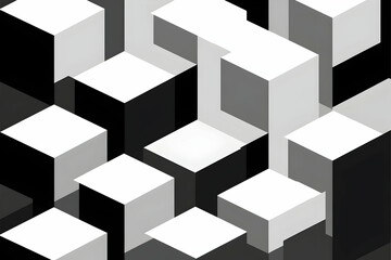 Obraz premium Abstract grayscale isometric cube pattern. Modern geometric design perfect for backgrounds, textures, or website design.