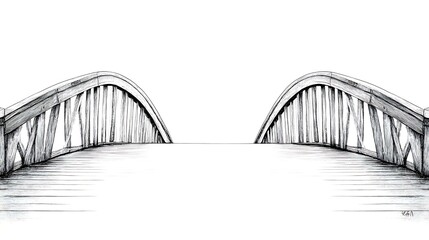 Obraz premium A symbolic illustration of two bridges meeting in the middle, representing connection and unity, set against a clean white background