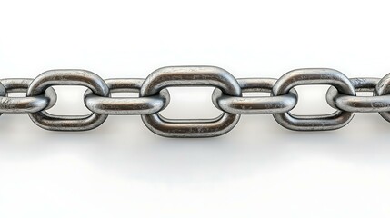 Fototapeta premium Two interlocking metal chain links symbolizing a strong connection, isolated on a white background for a clean and minimalistic presentation