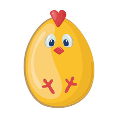 Easter Little yellow chick with red beak in the form of an egg. Holiday gift for happy easter. Vector drawing for greeting card, stickers, coloring.