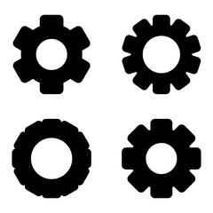 Gear set. Black gear wheel icons on white background
