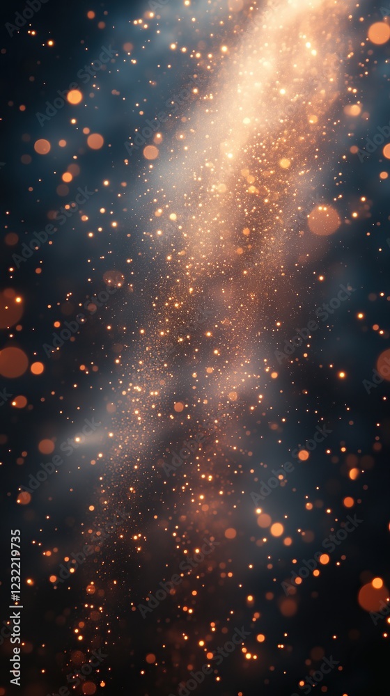 Poster glowing particles cascade through dark expanse mesmerizing light show