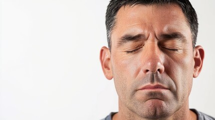 Fototapeta premium Calm Man Meditating with Closed Eyes in Studio Setting
