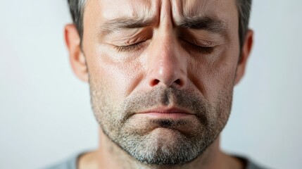 Obraz premium Contemplative Man with Closed Eyes and Focused Expression