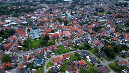 Aerial view of the old town of the city Haren on a sunny day in summer in Germany.