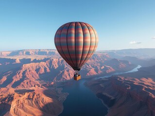 Obraz premium Stunning hot air balloon soaring above magnificent canyon landscape.