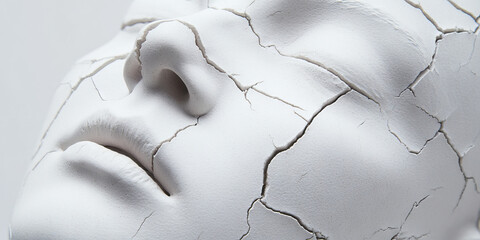 Naklejka premium Close-up of Cracked White Sculptured Face