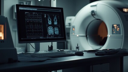Medical Technology: MRI Scan and Brain Scans on Computer Monitor