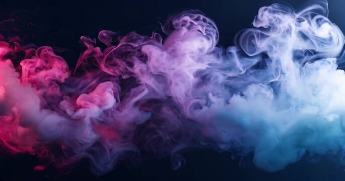 Pink, blue, and white smoke on a black background