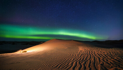 Naklejka premium aurora borealis illuminating sand dunes in desert landscape at night