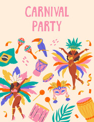 Concept of Brazilian Carnival. Vertical banner, poster, invitation card