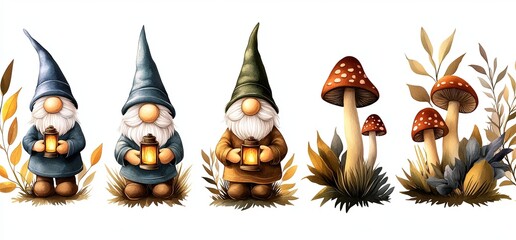Whimsical Gnome Pattern on White Background