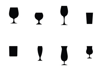 Collection of icons of glasses for various drinks in flat form. Several glass icons of beer, wine, alcohol, brandy, martini, champagne, Vector illustration isolated on transparent background
