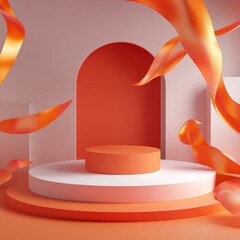 Fototapeta premium Vibrant Abstract Composition with Curved Ribbons and Geometric Shapes