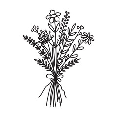 Flower bouquet vector. Hand drawn flower. Wildflower line art bouquets, wild plant, botanical vector illustration