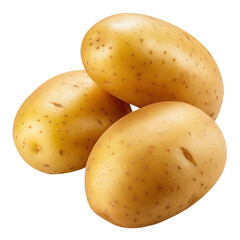 Three fresh potatoes with skin, isolated on a white background