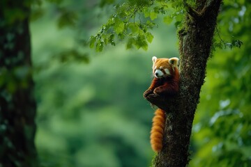 Red Panda in Lush Green Forest: A Moment of Serenity