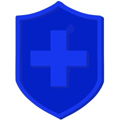 Obraz premium Blue cross icon, Cross, plus, shield, cross sign, plus icon, shield plus, cross icon, plus sign, shield, hospital element, healty, medical, icon, element, health, sign, sticker