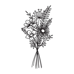 Flower bouquet vector. Hand drawn flower. Wildflower line art bouquets 