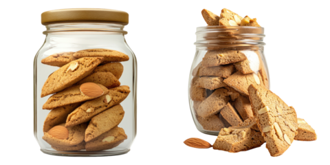 Almond biscuit cookie in a jar isolated on transparent background, PNG, Set of