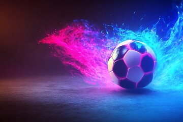 Naklejka premium Dynamic Soccer Ball in Neon Colors Exploding with Energy