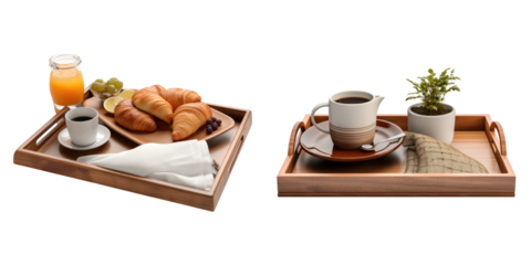 Bed tray isolated on transparent background, PNG, Set of