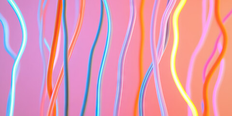 Fototapeta premium Abstract Composition of Curving Neon Lines on Pink Background