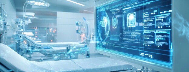 Fototapeta premium Futuristic Hospital Operating Room: Advanced Medical Technology