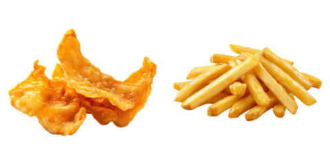 Fish and chips isolated on transparent background, PNG, Set of