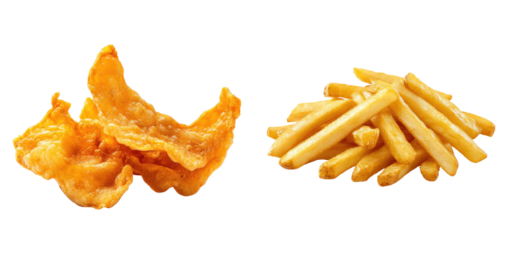 Fish and chips isolated on transparent background, PNG, Set of