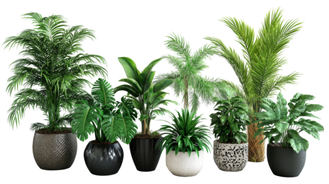 Lush indoor plant display home interior botanical arrangement warm atmosphere close-up view greenery enhancement on transparency png background