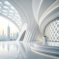 Obraz premium A white abstract background with futuristic elements combines sleek design, smooth lines