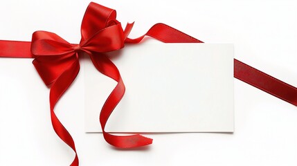 An Adorable Ribbon Bow - Decorated Card Note for Christmas Celebration Greetings. This charming card note, adorned with a beautiful ribbon bow