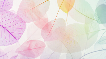 Delicate Pastel Leaves in Soft Botanical Pattern with Copy Space