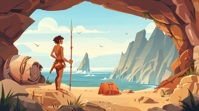 Stone Age Life Cartoon Illustration for Educational Purposes in Adobe Stock