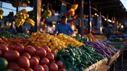 Vibrant Sunset at the Farmers Market: A Colorful Display of Fresh Produce