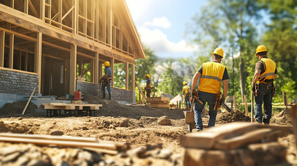 Construction workers building a new house.