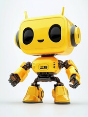 Happy robot. 3d ai character, chat bot mascot isolated on white background, GPT chatbot icon. Artificial intelligence, trendy technology, support service, funny automaton computer