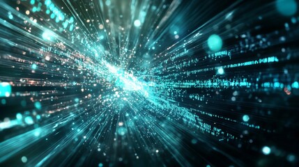 Naklejka premium Dynamic abstract visual depicting a burst of light and digital particles in vibrant colors